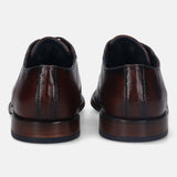 A brown Men's bugatti Derby featuring a round plain toe, stacked heel. Made from premium genuine leather with a durable leather outsole, this laces design offers both style and comfort.