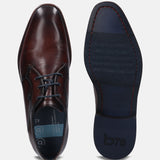 A brown Men's bugatti Derby featuring a round plain toe, stacked heel. Made from premium genuine leather with a durable leather outsole, this laces design offers both style and comfort.