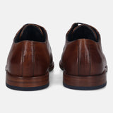A cognac Men's bugatti Derby featuring a round plain toe, stacked heel. Made from premium genuine leather with a durable leather outsole, this laces design offers both style and comfort.