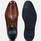 A cognac Men's bugatti Derby featuring a round plain toe, stacked heel. Made from premium genuine leather with a durable leather outsole, this laces design offers both style and comfort.