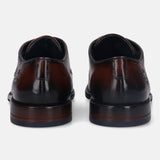 A brown Men's bugatti Brogue featuring a round wingcap, stacked heel. Made from premium genuine leather with a durable leather outsole, this laces design offers both style and comfort.
