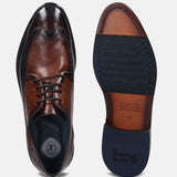 A brown Men's bugatti Brogue featuring a round wingcap, stacked heel. Made from premium genuine leather with a durable leather outsole, this laces design offers both style and comfort.
