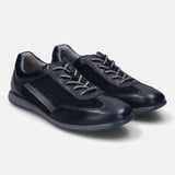 A blue Men's bugatti Sneakers featuring a round plain toe, zero heels heel. Made from premium genuine leather with a durable tr outsole, this laces design offers both style and comfort.