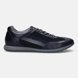 A blue Men's bugatti Sneakers featuring a round plain toe, zero heels heel. Made from premium genuine leather with a durable tr outsole, this laces design offers both style and comfort.