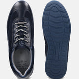 A blue Men's bugatti Sneakers featuring a round plain toe, zero heels heel. Made from premium genuine leather with a durable tr outsole, this laces design offers both style and comfort.