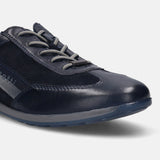 A blue Men's bugatti Sneakers featuring a round plain toe, zero heels heel. Made from premium genuine leather with a durable tr outsole, this laces design offers both style and comfort.