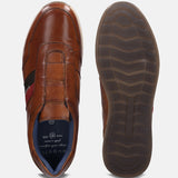 A cognac Men's bugatti Sneakers featuring a round plain toe, zero heels heel. Made from premium genuine leather with a durable tr outsole, this slip-on design offers both style and comfort.