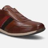 A cognac Men's bugatti Sneakers featuring a round plain toe, zero heels heel. Made from premium genuine leather with a durable tr outsole, this slip-on design offers both style and comfort.