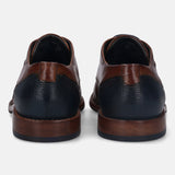 A cognac Men's bugatti Derby featuring a round plain toe, stacked heel. Made from premium genuine leather with a durable leather outsole, this laces design offers both style and comfort.