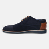 A blue Men's bugatti Derby featuring a pointed plain toe, zero heels heel. Made from suede leather with a durable tpr outsole, this laces design offers both style and comfort.