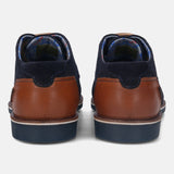 A blue Men's bugatti Derby featuring a pointed plain toe, zero heels heel. Made from suede leather with a durable tpr outsole, this laces design offers both style and comfort.