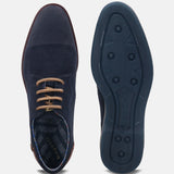 A blue Men's bugatti Derby featuring a pointed plain toe, zero heels heel. Made from suede leather with a durable tpr outsole, this laces design offers both style and comfort.