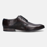 A brown Men's bugatti Derby featuring a pointed plain toe, stacked heel. Made from premium genuine leather with a durable high quality synthetic outsole, this laces design offers both style and comfort.
