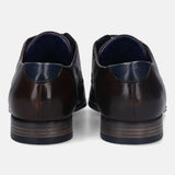 A brown Men's bugatti Derby featuring a pointed plain toe, stacked heel. Made from premium genuine leather with a durable high quality synthetic outsole, this laces design offers both style and comfort.