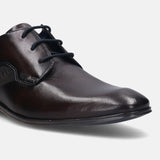 A brown Men's bugatti Derby featuring a pointed plain toe, stacked heel. Made from premium genuine leather with a durable high quality synthetic outsole, this laces design offers both style and comfort.