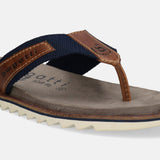 A blue Men's bugatti Thongs featuring a round toe plain toe, zero heels heel. Made from textile with a durable eva outsole, this slide design offers both style and comfort.