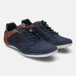A blue Men's bugatti Sneakers featuring a round plain toe, zero heels heel. Made from synthetic with a durable tpr outsole, this laces design offers both style and comfort.