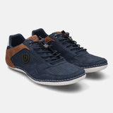 A blue Men's bugatti Sneakers featuring a round plain toe, zero heels heel. Made from synthetic with a durable tpr outsole, this laces design offers both style and comfort.