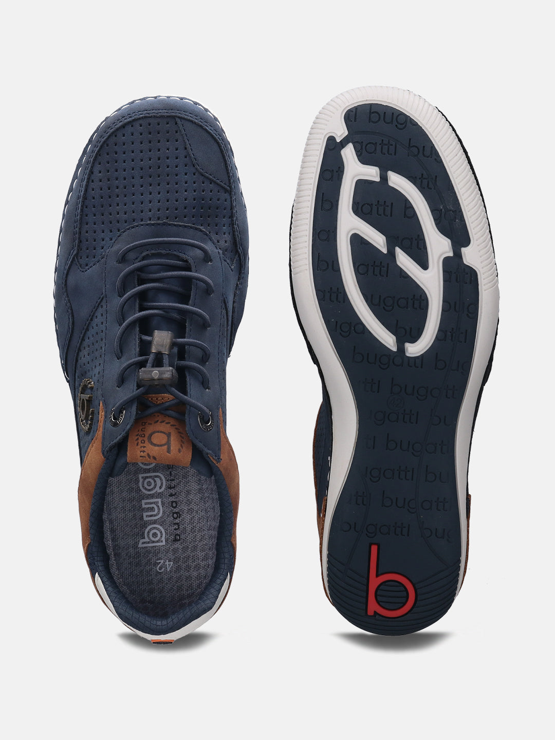 A blue Men's bugatti Sneakers featuring a round plain toe, zero heels heel. Made from synthetic with a durable tpr outsole, this laces design offers both style and comfort.