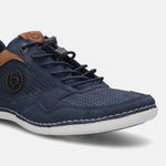 A blue Men's bugatti Sneakers featuring a round plain toe, zero heels heel. Made from synthetic with a durable tpr outsole, this laces design offers both style and comfort.