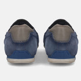 A blue Men's bugatti Casual Loafers featuring a round plain toe, zero heels heel. Made from suede leather with a durable tr outsole, this slip-on design offers both style and comfort.