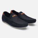 A blue Men's bugatti Casual Loafers featuring a round plain toe, zero heels heel. Made from suede leather with a durable tr outsole, this slip-on design offers both style and comfort.