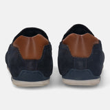 A blue Men's bugatti Casual Loafers featuring a round plain toe, zero heels heel. Made from suede leather with a durable tr outsole, this slip-on design offers both style and comfort.