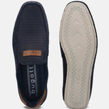 A blue Men's bugatti Casual Loafers featuring a round plain toe, zero heels heel. Made from suede leather with a durable tr outsole, this slip-on design offers both style and comfort.
