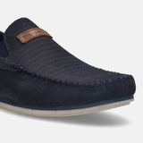 A blue Men's bugatti Casual Loafers featuring a round plain toe, zero heels heel. Made from suede leather with a durable tr outsole, this slip-on design offers both style and comfort.