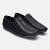 A black Men's bugatti Casual Loafers featuring a round plain toe, zero heels heel. Made from premium genuine leather with a durable tr outsole, this slip-on design offers both style and comfort.