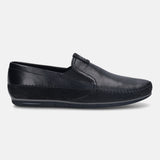 A black Men's bugatti Casual Loafers featuring a round plain toe, zero heels heel. Made from premium genuine leather with a durable tr outsole, this slip-on design offers both style and comfort.