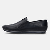A black Men's bugatti Casual Loafers featuring a round plain toe, zero heels heel. Made from premium genuine leather with a durable tr outsole, this slip-on design offers both style and comfort.