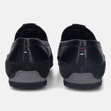 A black Men's bugatti Casual Loafers featuring a round plain toe, zero heels heel. Made from premium genuine leather with a durable tr outsole, this slip-on design offers both style and comfort.
