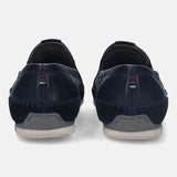 A blue Men's bugatti Casual Loafers featuring a round plain toe, zero heels heel. Made from premium genuine leather with a durable tr outsole, this slip-on design offers both style and comfort.