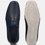 A blue Men's bugatti Casual Loafers featuring a round plain toe, zero heels heel. Made from premium genuine leather with a durable tr outsole, this slip-on design offers both style and comfort.