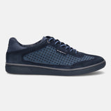 A blue Men's bugatti Sneakers featuring a round toe plain toe, zero heels heel, and a wide fit. Made from suede leather with a durable tpr outsole, this laces design offers both style and comfort.