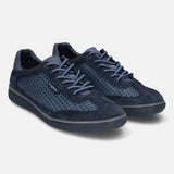 A blue Men's bugatti Sneakers featuring a round toe plain toe, zero heels heel, and a wide fit. Made from suede leather with a durable tpr outsole, this laces design offers both style and comfort.