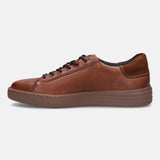 A cognac Men's bugatti Sneakers featuring a round toe plain toe, zero heels heel. Made from premium genuine leather with a durable tr outsole, this laces design offers both style and comfort.
