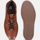 A cognac Men's bugatti Sneakers featuring a round toe plain toe, zero heels heel. Made from premium genuine leather with a durable tr outsole, this laces design offers both style and comfort.
