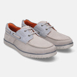 A white Men's bugatti Boat Shoes featuring a round plain toe, zero heels heel. Made from premium genuine leather with a durable tpr outsole, this laces design offers both style and comfort.