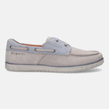 A white Men's bugatti Boat Shoes featuring a round plain toe, zero heels heel. Made from premium genuine leather with a durable tpr outsole, this laces design offers both style and comfort.