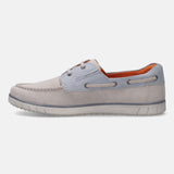 A white Men's bugatti Boat Shoes featuring a round plain toe, zero heels heel. Made from premium genuine leather with a durable tpr outsole, this laces design offers both style and comfort.