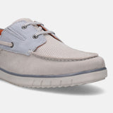 A white Men's bugatti Boat Shoes featuring a round plain toe, zero heels heel. Made from premium genuine leather with a durable tpr outsole, this laces design offers both style and comfort.