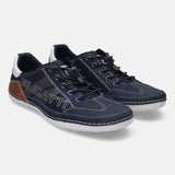 A blue Men's bugatti Sneakers featuring a round plain toe, zero heels heel. Made from synthetic with a durable tpr outsole, this laces design offers both style and comfort.