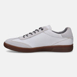 A white Men's bugatti Sneakers featuring a round toe plain toe, zero heels heel, and a wide fit. Made from suede leather with a durable tpr outsole, this laces design offers both style and comfort.