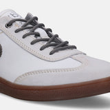 A white Men's bugatti Sneakers featuring a round toe plain toe, zero heels heel, and a wide fit. Made from suede leather with a durable tpr outsole, this laces design offers both style and comfort.