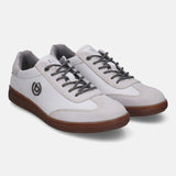 A white Men's bugatti Sneakers featuring a round toe plain toe, zero heels heel, and a wide fit. Made from suede leather with a durable tpr outsole, this laces design offers both style and comfort.