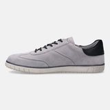 A grey Men's bugatti Sneakers featuring a round plain toe, zero heels heel. Made from suede leather with a durable tpr outsole, this laces design offers both style and comfort.