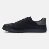 A black Men's bugatti Sneakers featuring a round plain toe, zero heels heel. Made from nubuck leather with a durable tpr outsole, this laces design offers both style and comfort.