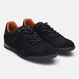A black Men's bugatti Sneakers featuring a round plain toe, zero heels heel. Made from premium genuine leather with a durable tpr outsole, this laces design offers both style and comfort.